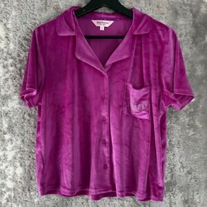 Juicy Couture Size L Sleepwear Pajama Set Velvet Casual Button Purple Pants Top